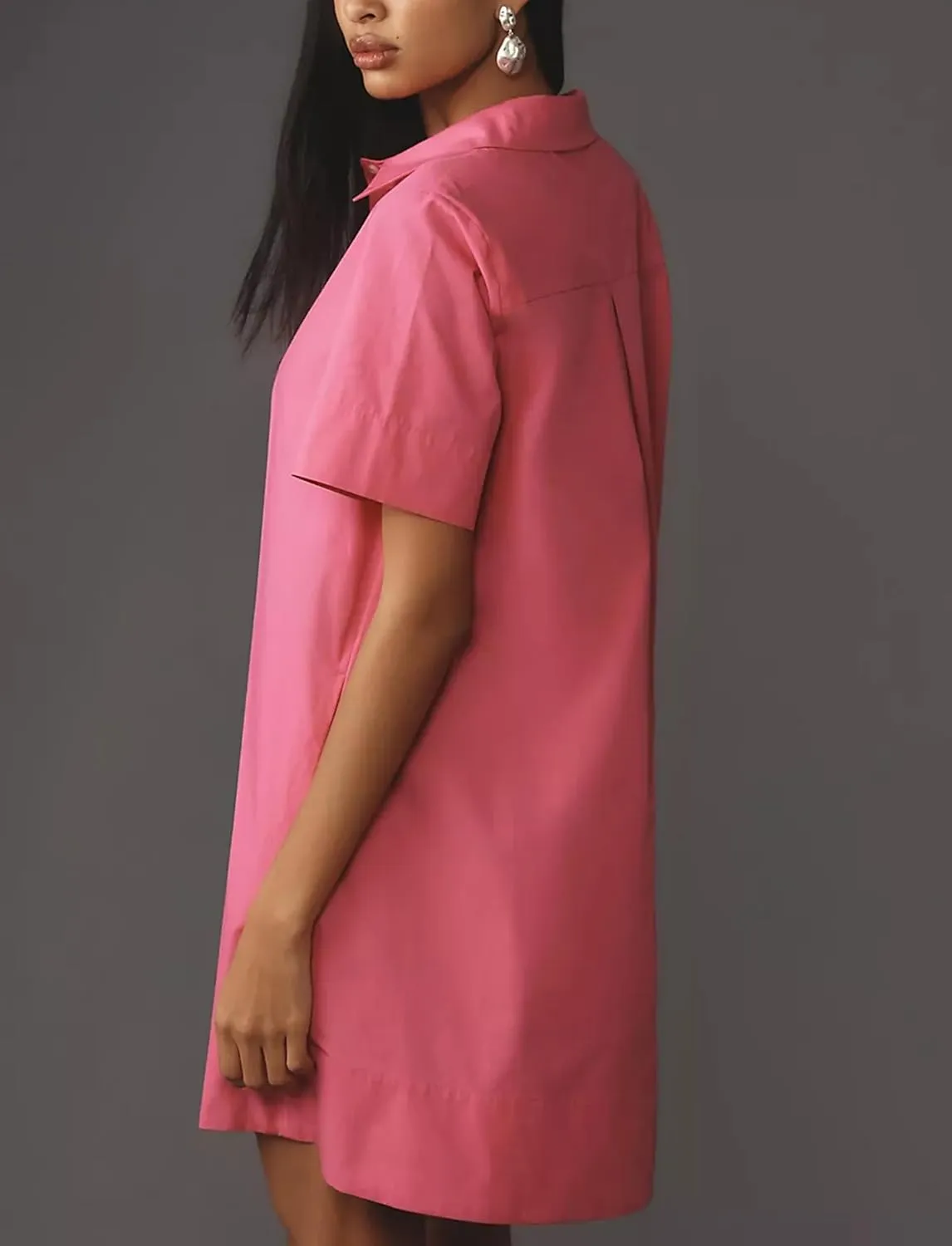 Women's Short Sleeve Swing Tunic Mini Dress Button Up Blouse Shirt Summer Loose Casual Flowy A Line Short Dress