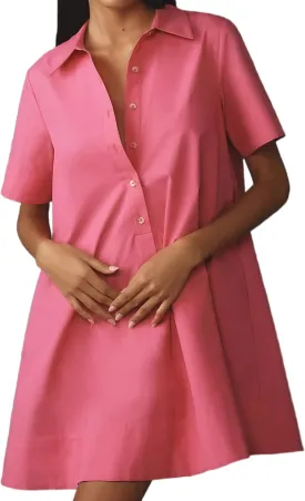 Women's Short Sleeve Swing Tunic Mini Dress Button Up Blouse Shirt Summer Loose Casual Flowy A Line Short Dress