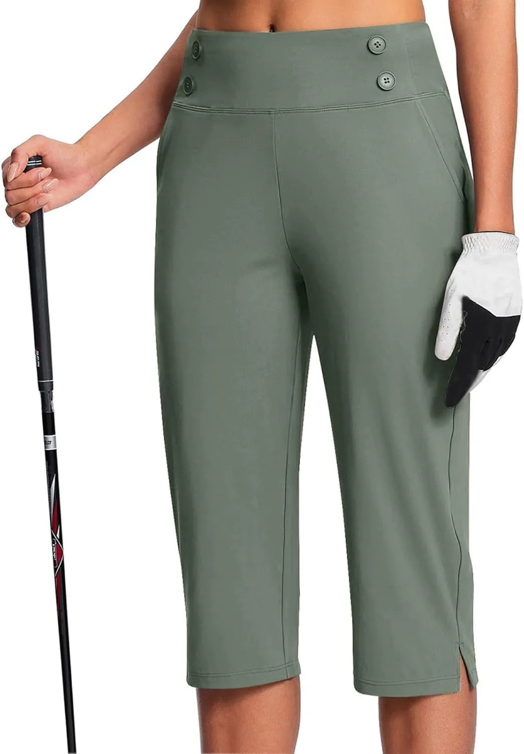 Work Pants for Women Summer High Waisted Stretchy Capris Dressy Casual Golf Capri Pants Pull On Slacks with Pockets