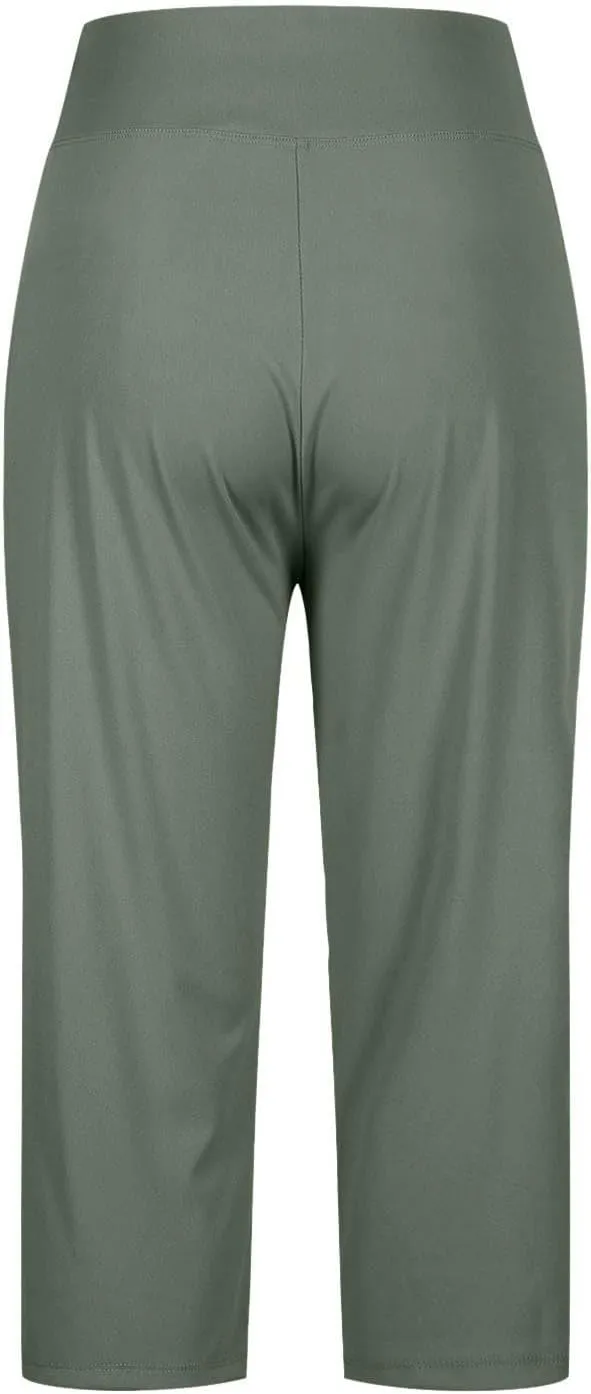 Work Pants for Women Summer High Waisted Stretchy Capris Dressy Casual Golf Capri Pants Pull On Slacks with Pockets