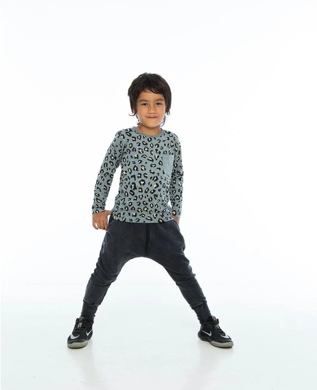 ZUTTION KIDS L/S ROUND NECK TEE - LEOPARD GREY